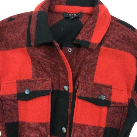 Laundry by Shelli Segal Buffalo Plaid Belted Flannel Shacket Red & Black M - Picture 4 of 10